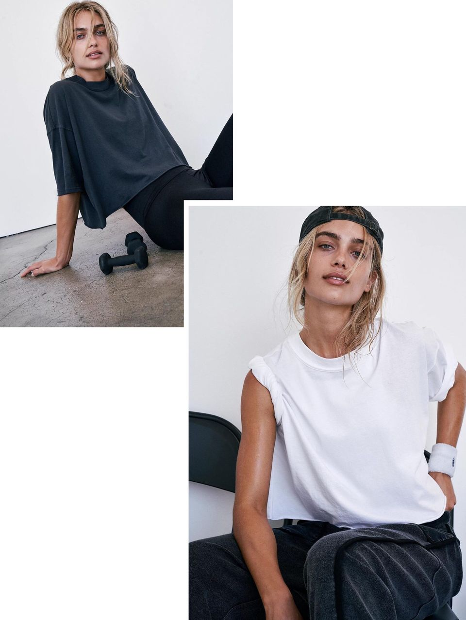 models wear free people tshirt in black and white