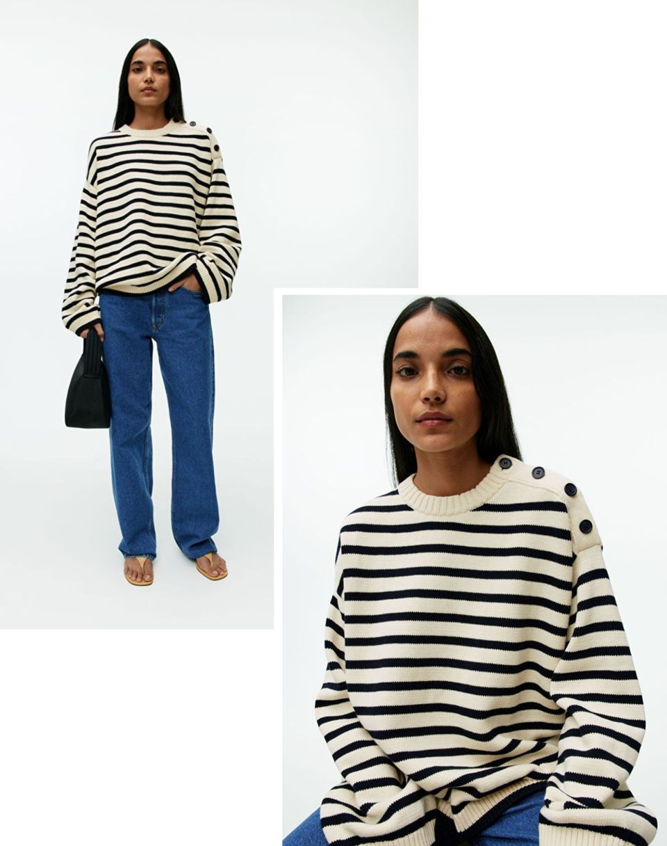 model wearing breton jumper collage