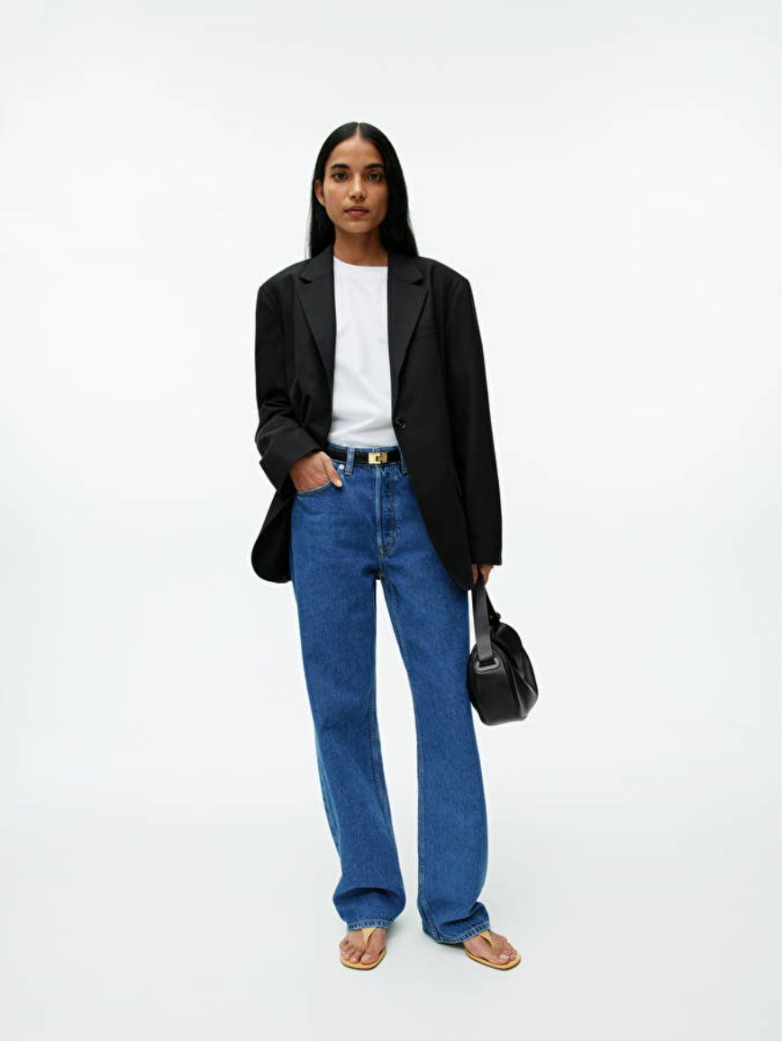 model in black blazer