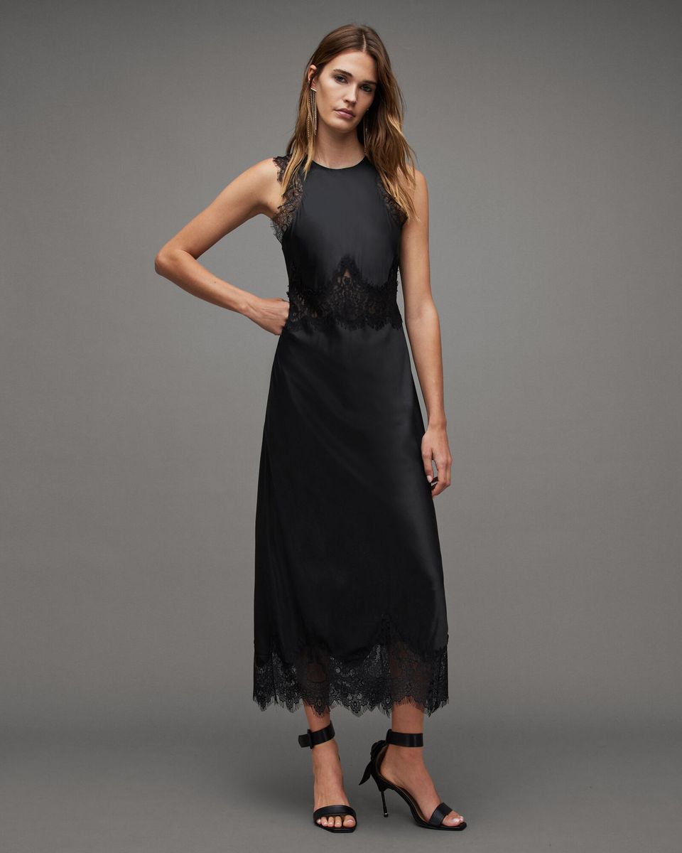 Alula Silk Blend Lace Trim Maxi Dress