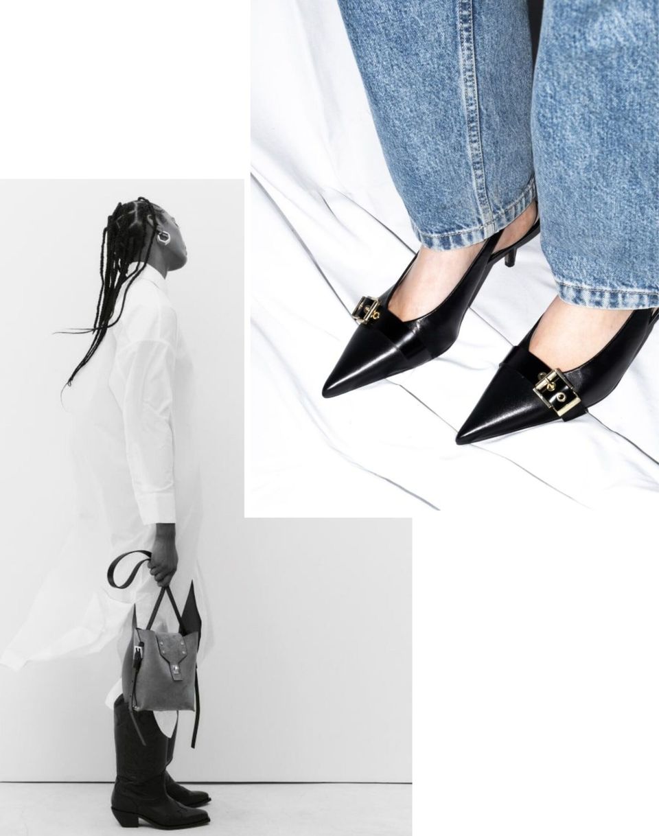 allsaints shoes and white dress collage 