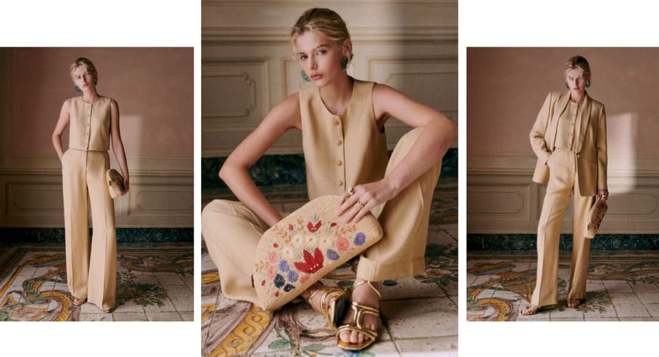 model wears three piece sezane suit 